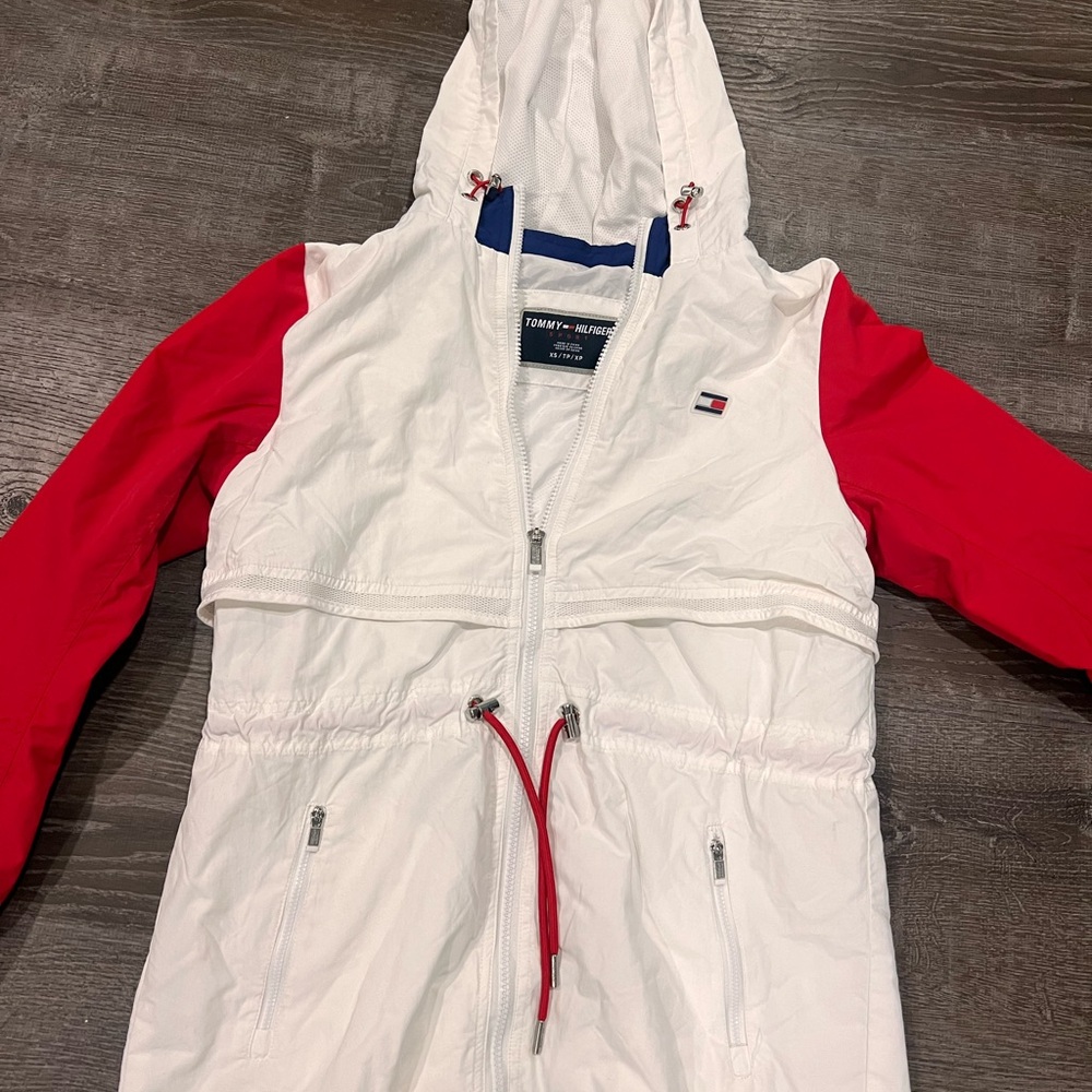 Tommy Hilfiger Red and White Hooded Windbreaker